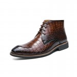 Brown Croc Classy Pointed Head Mens Lace Up Ankle Boots Shoes