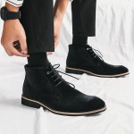 Black Velvet Pointed Head Lace Up Mens Oxfords Ankle Business Shoes Boots