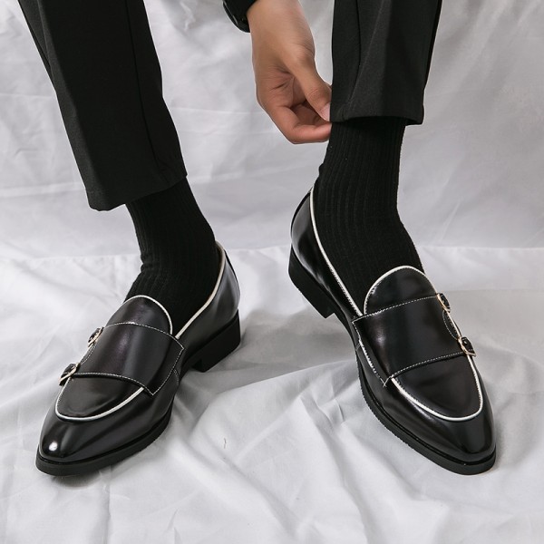Black White Monk Strap Mens Dappermen Loafers Dress Prom Shoes
