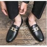 Black Giant Metal Chain Baroque Vintage Mens Loafers Flats Shoes