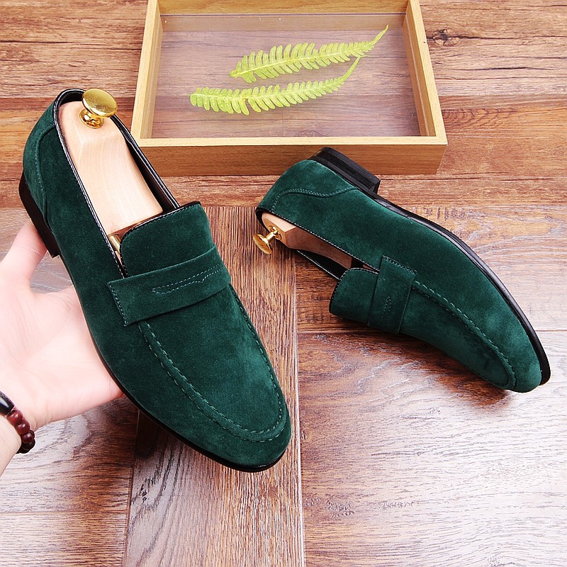 Green Suede Point Head Mens Flats Loafers Dapper Mens