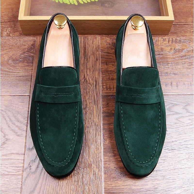 Green Suede Point Head Mens Flats Loafers Dapper Mens
