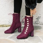 Purple Suede Blunt Head High Top Giant Pearls Punk Rock Gothic High Heels Boots Shoes
