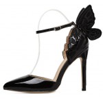 Black Patent Pointed Head Butterfly Back Stiletto High Heels Shoes