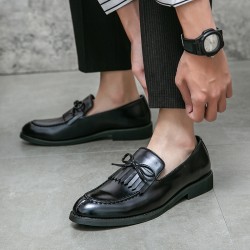 Black Fringes Bow Baroque Mens Prom Party Loafers Shoes