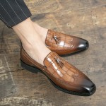 Brown Blunt Head Croc WingTip Baroque Tassels Mens Loafers Shoes