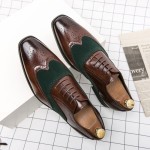 Green Brown Blunt Head WingTip Baroque Lace Up Mens Prom Oxfords Shoes