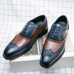 Blue Brown Blunt Head WingTip Baroque Lace Up Mens Prom Oxfords Shoes