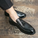 Black Baroque Hollow Out Tassels Dappermen Mens Loafers Flats Shoes