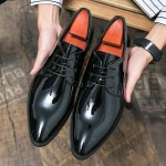 Black Patent Pointed Head Lace Up Mens Oxfords Dress Business Shoes