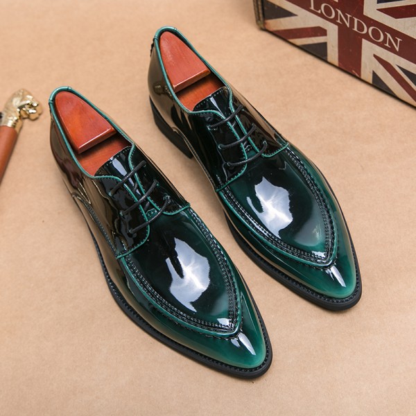 Green Patent Pointed Head Lace Up Mens Oxfords Dress Formal Shoes