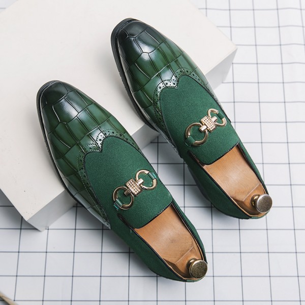 Green Croc Suede Gold Horsebit Mens Loafers Dress Business Shoes
