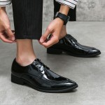 Black Patent Pointed Head Lace Up Mens Oxfords Dress Formal Shoes