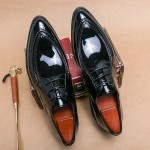 Black Patent Pointed Head Lace Up Mens Oxfords Dress Formal Shoes