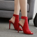 Red Suede Peeptoe Stiletto High Heels Sandals Evening Shoes