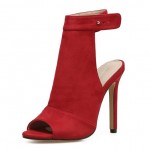 Red Suede Peeptoe Stiletto High Heels Sandals Evening Shoes