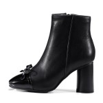 Black Bow Blunt Head High Heels Ankle Boots Shoes