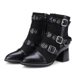 Black Pointed Head High Top Buckles Punk Rock Gothic High Heels Boots Shoes