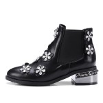 Black Crystal Flowers Ankle Pointed Head Chelsea Boots Shoes