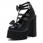 Black Bow Spikes T Strap Mary Jane Punk Rock Platforms High Heels Shoes