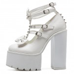 White Bow Spikes T Strap Mary Jane Punk Rock Platforms High Heels Shoes