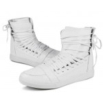 White Straps Strappy High Top Mens Sneakers Shoes Boots