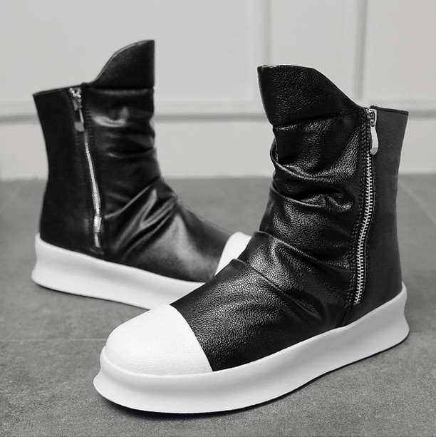 Black White Zippers High Top Mens Sneakers Shoes Boots