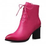 Pink Fushia Leather Point Head High Heels Ankle Combat Boots Shoes