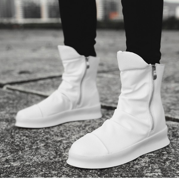 White Zippers High Top Mens Sneakers Shoes Boots