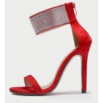 Red Suede Diamante Bling Bling Ankle Straps Evening Stiletto High Heels Sandals Shoes
