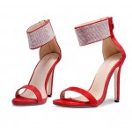 Red Suede Diamante Bling Bling Ankle Straps Evening Stiletto High Heels Sandals Shoes
