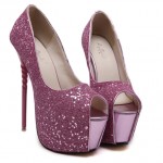 Purple Glitter Bling Bling Platforms Stiletto Peep Toe Super High Heels Shoes