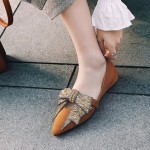 Brown Suede Point Head Giant Diamante Bow Bling Bling Flats Loafers Shoes
