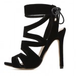 Black Suede Zig Zag Hollow Out Stiletto High Heels Sandals Shoes