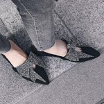 Black Suede Point Head Giant Diamante Bow Bling Bling Flats Loafers Shoes