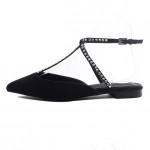 Black Suede Diamante Pointed Head Thin Straps Ballerina Ballets Sandals Flats Shoes