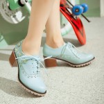 Blue Sky Flowers Floral Lace Up High Heels Women Oxfords Shoes