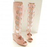 Pink Suede Hollow Out Gladiator Boots Sandals Flats Wedges Shoes
