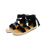 Black Suede Lace Up Strappy Flats Gladiator Sandals Knitted Sole Shoes