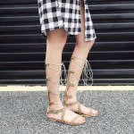 Khaki Suede Lace Up Strappy Flats Gladiator Sandals Shoes