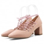 Pink Suede Blunt Head Strappy Ballets Ballerina High Heels Shoes