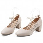 Cream Suede Blunt Head Strappy Ballets Ballerina High Heels Shoes