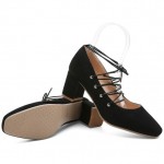 Black Suede Blunt Head Strappy Ballets Ballerina High Heels Shoes