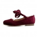 Burgundy Velvet Cross Strap Ankle Lace Up Strappy Ballets Ballerina Flats Shoes