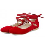 Red Suede Ankle Lace Up Strappy Ballets Ballerina Flats Shoes