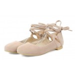 Khaki Suede Ankle Lace Up Strappy Ballets Ballerina Flats Shoes