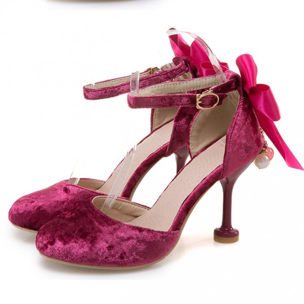 Purple Velvet Point Head Baroque Vintage Back Bow Diamante High Heels Shoes