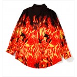 Black Red Hot Fire Long Sleeves Chiffon Blouse Oversized Boy Friend Shirt