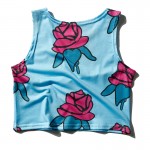 Blue Red Roses Cropped Sleeveless T Shirt Cami Tank Top