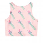 Pink Ice-Cream Cropped Sleeveless T Shirt Cami Tank Top